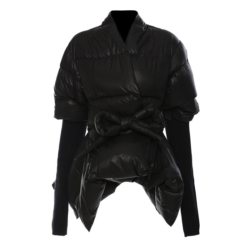 Autumn Winter Camouflage Personality Stitching Knitted Cuffs Waist Tight Personality Cut Cotton Padded Jacket