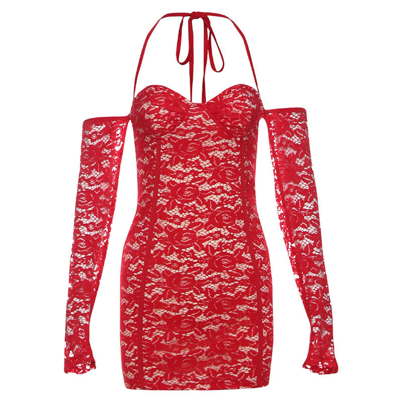 Fall Women Clothing Sexy Halter Backless High Waist Figure Flattering Sheath Dress