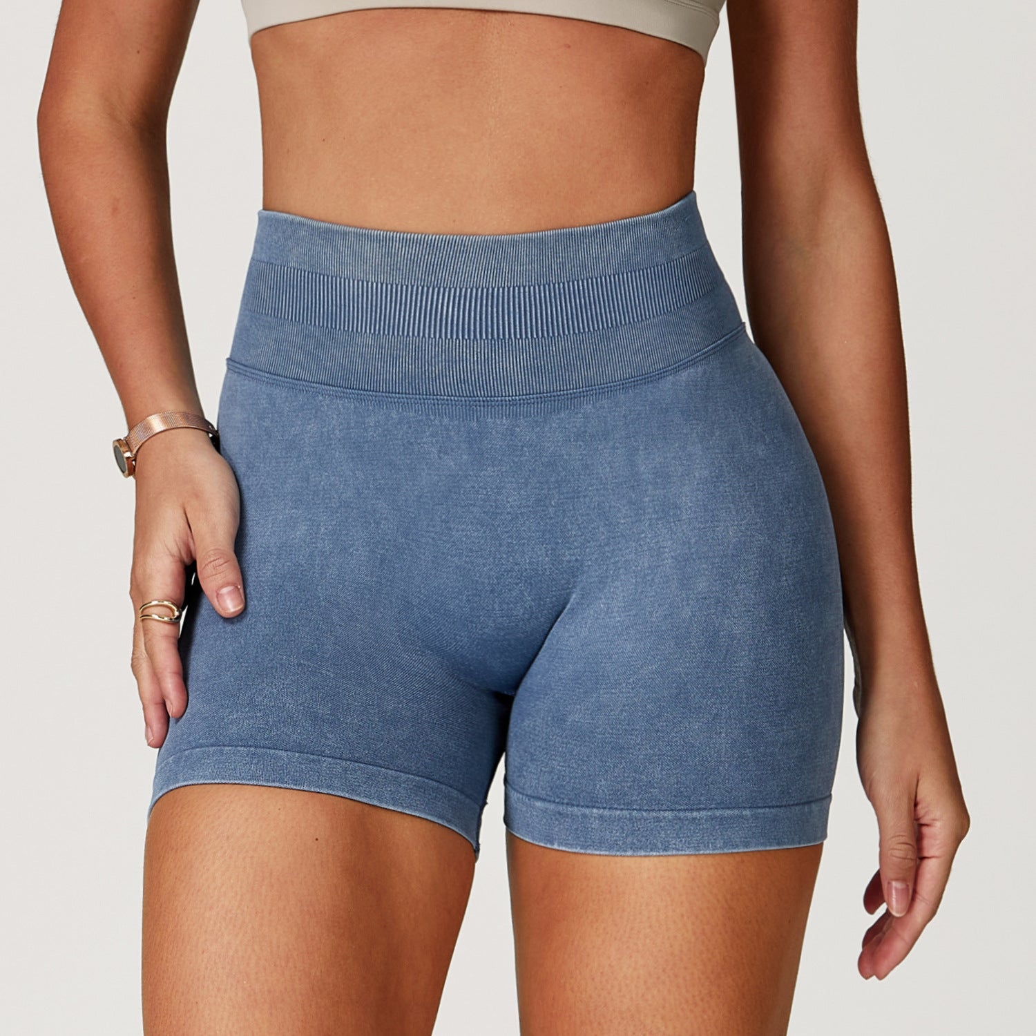 Sollinarry Seamless Stone Washed Yoga Shorts High Waist Hip Lift Shorts Skinny Running Sports Fitness Yoga Pants Women