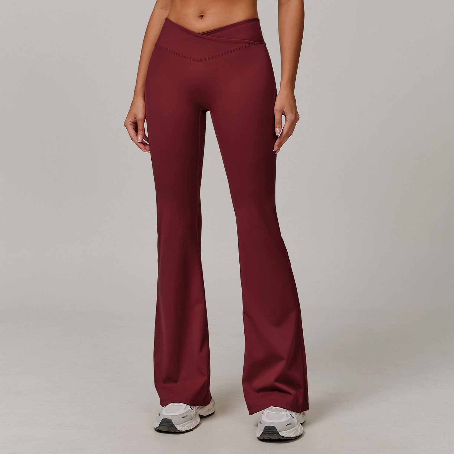 Sollinarry Nude Feel Yoga Pants Cross High Waist Running Sports Casual Skinny Bell Bottom Pants Women