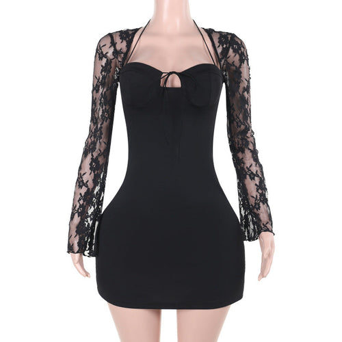 Autumn Elegant Sexy Slim Lace Long Sleeve Hip Wrapped Dress Women