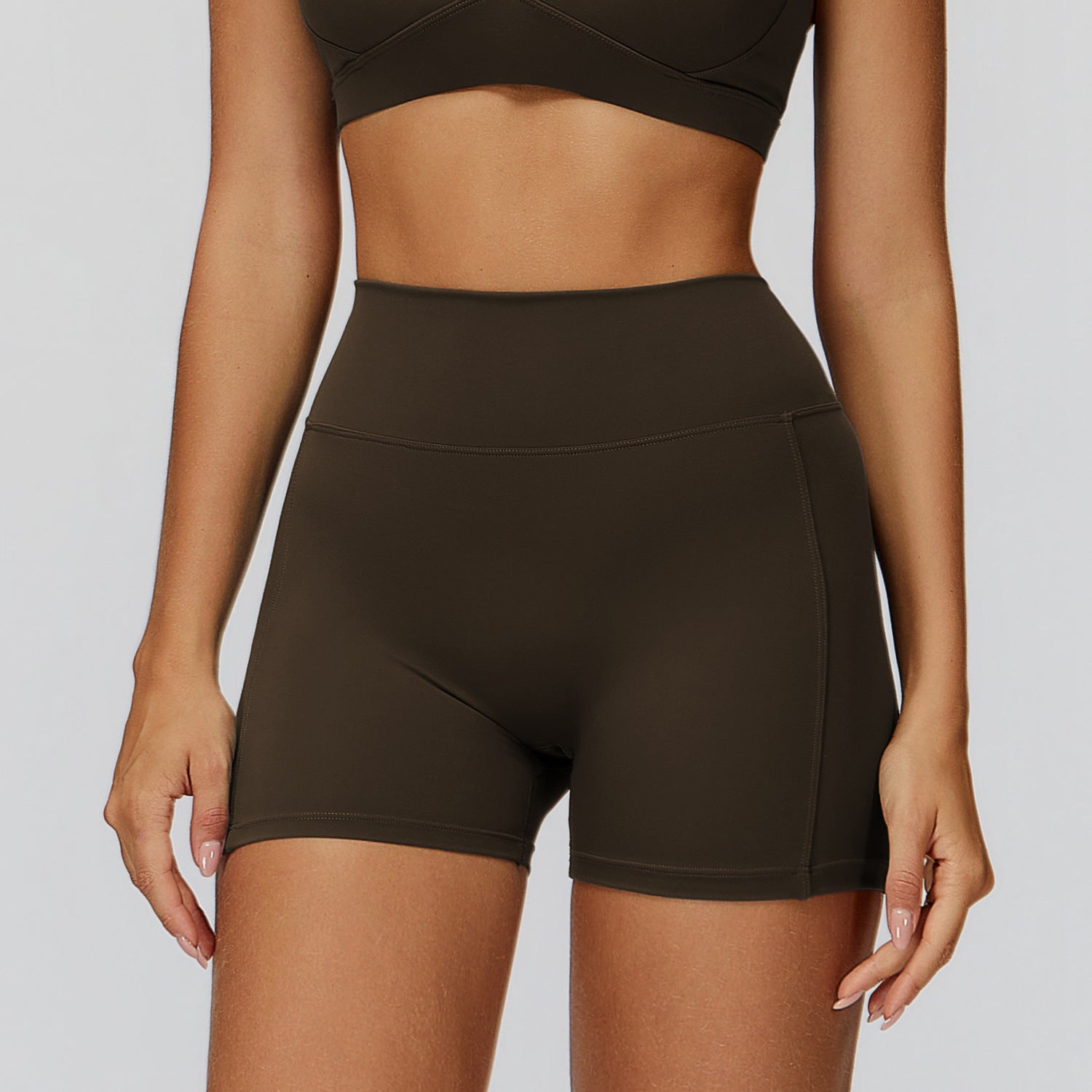 Brushed Yoga Shorts High Waist Pleated Slimming Tight Shorts Women Outdoor Running Sports Workout Clothes
