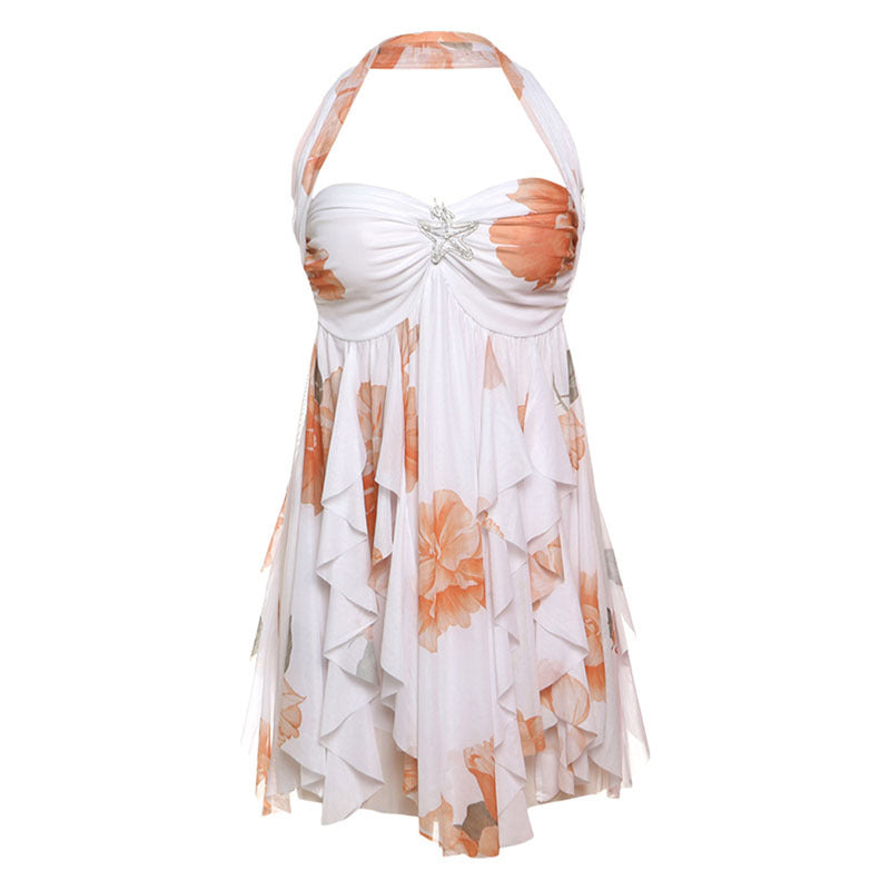 Summer Women Clothing Sexy Halter Backless Irregular Asymmetric Dress Short Dress Women