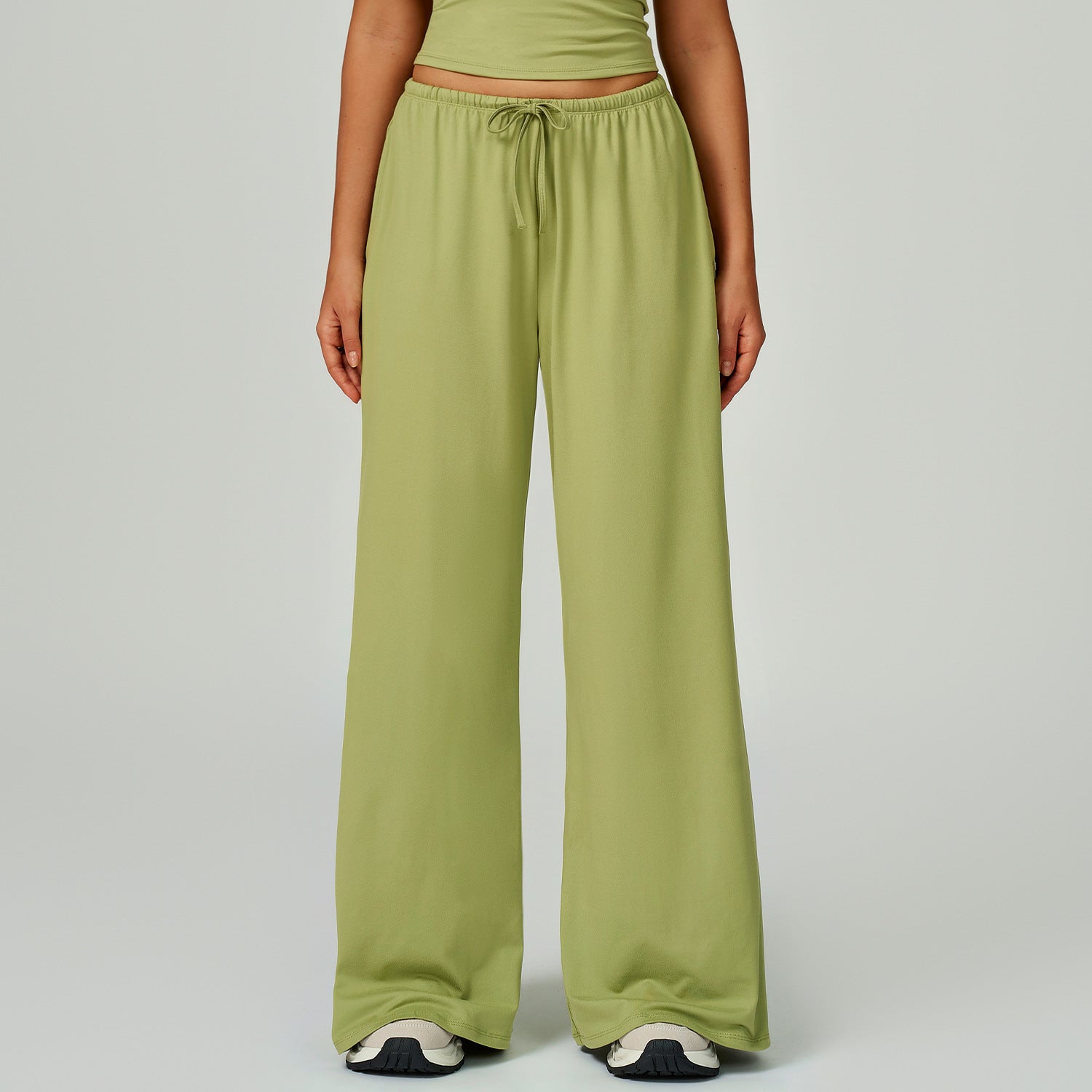 Sollinarry Brushed Trousers Embellished Wide Leg Loose Casual Pants Women Sports Fitness Elastic Drawstring Trousers