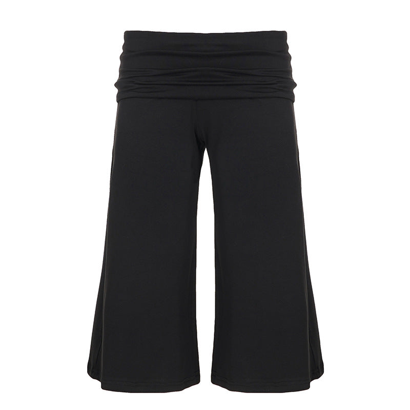 Casual Sports Cropped Pants Retro Waist Solid Color Simple Straight-Leg Pants High Waist All Matching Wide Leg Pants