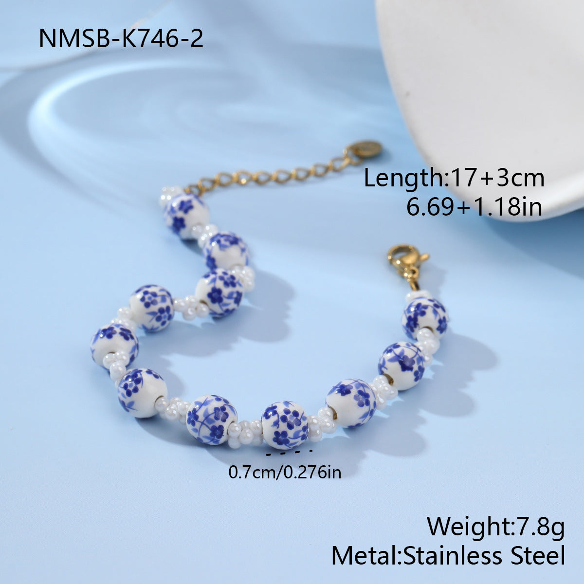 Special Interest Design Ceramic Necklace Set Floral Beads Blue White Porcelain Beaded Chain Jewelry