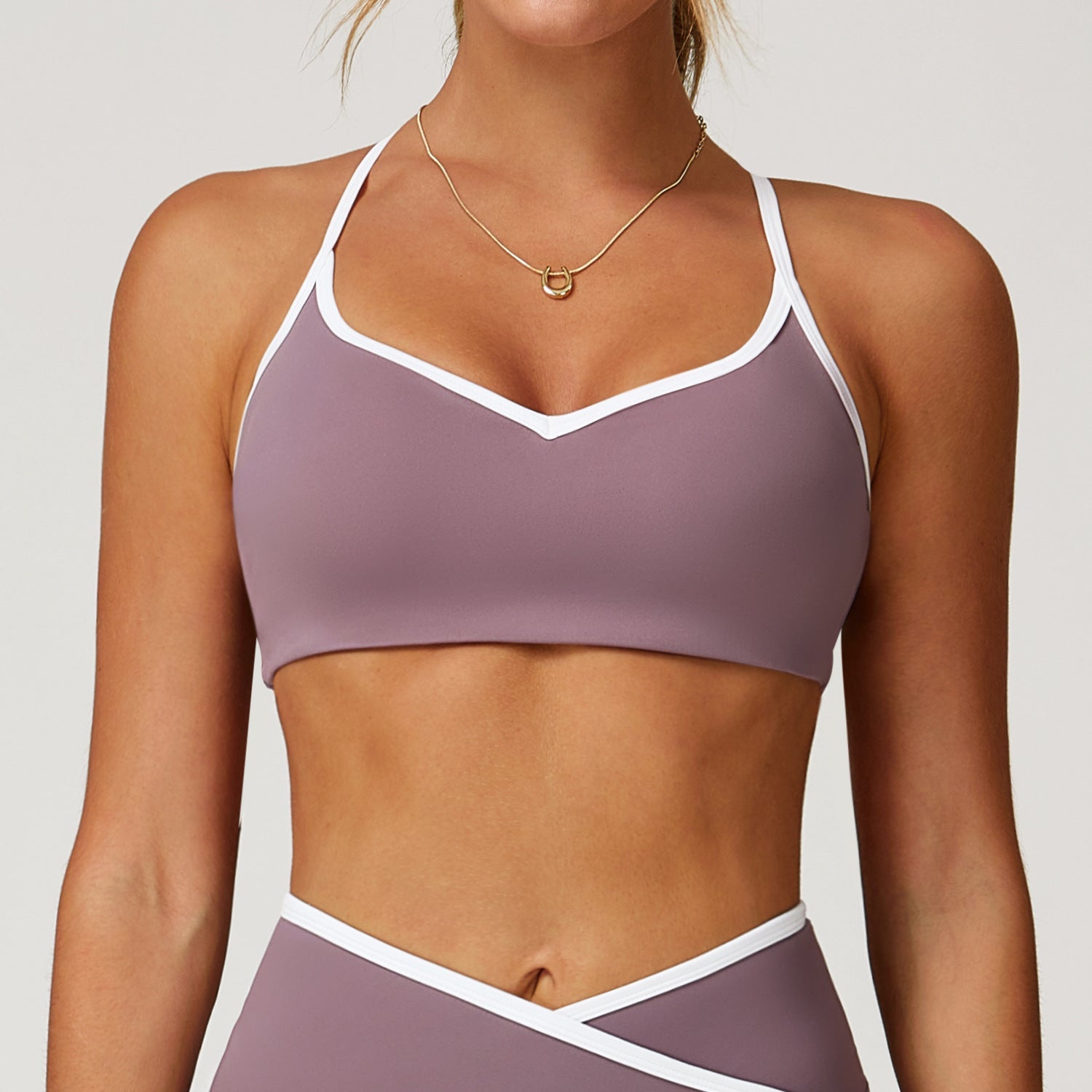 Sollinarry Nude Feel Yoga Bra Hollow Out Cutout out Beauty Back Contrast Color Quick Drying Bra Sports Running Workout Underwear