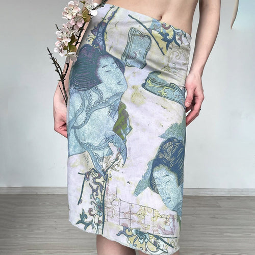 Artistic Retro Japanese Abstract Printing Elegant Graceful Skirt Vacation Sexy Special Interest Hip Skirt