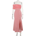 Autumn Socialite Sexy Mesh Stitching off Shoulder Split Dress Women
