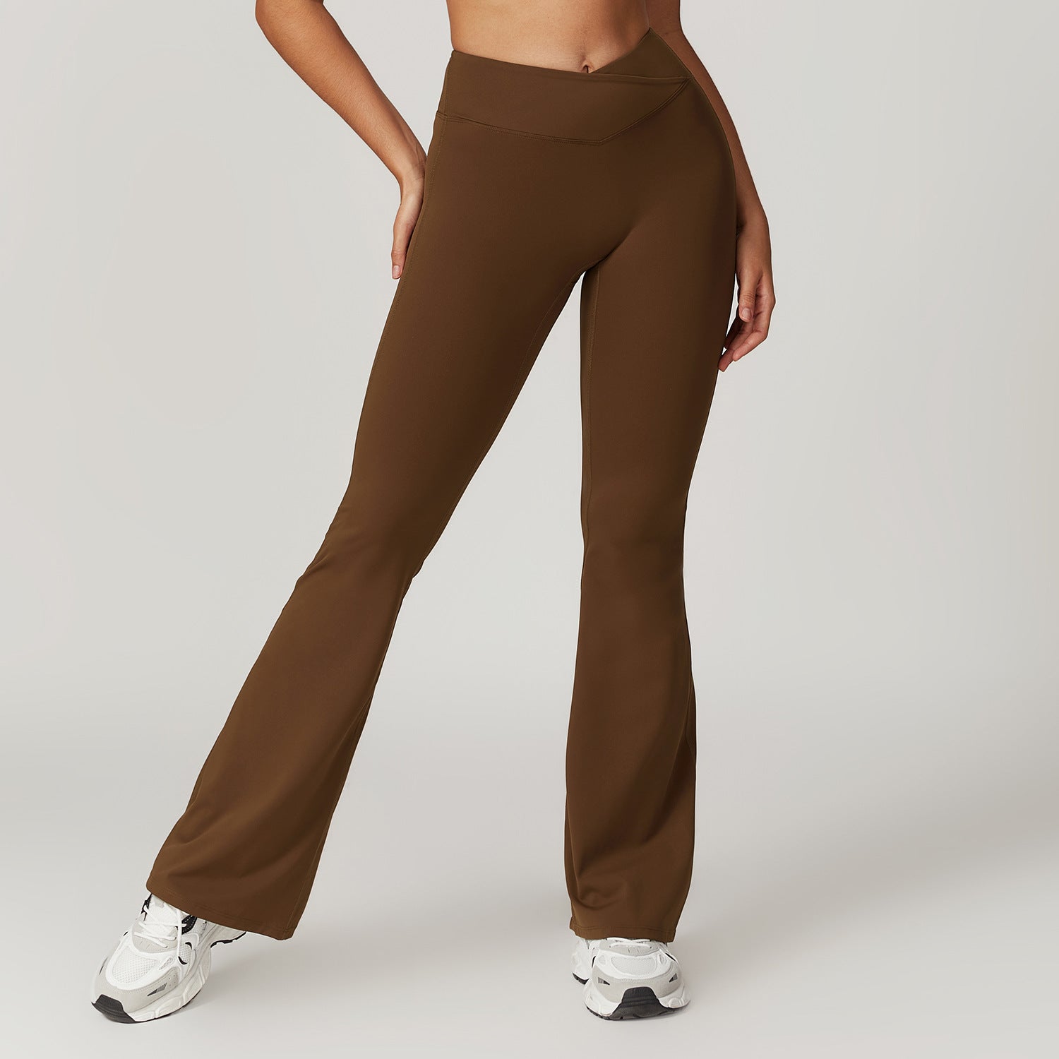 Sollinarry Sustainable Recycled Quick Dry Hip Raise Yoga Bell Bottom Pants Nude Feel Cross High Waist Tight Casual Sports Wide Leg Pants