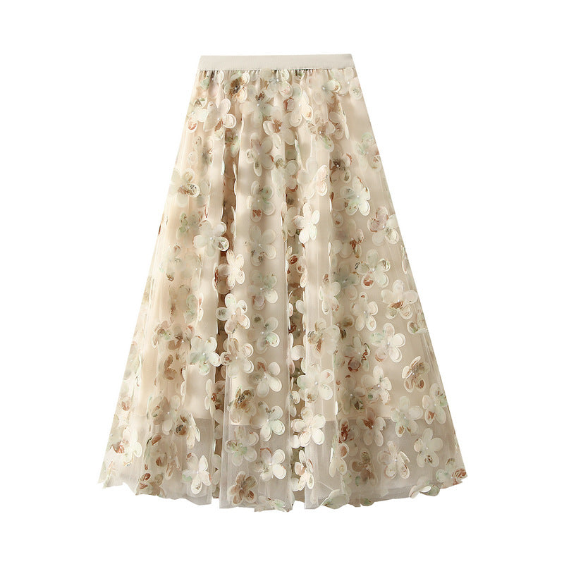 Exquisite Floral Three-Dimensional Petals Mesh Fairy Gauze Skirt Autumn Cover Long Umbrella Skirt