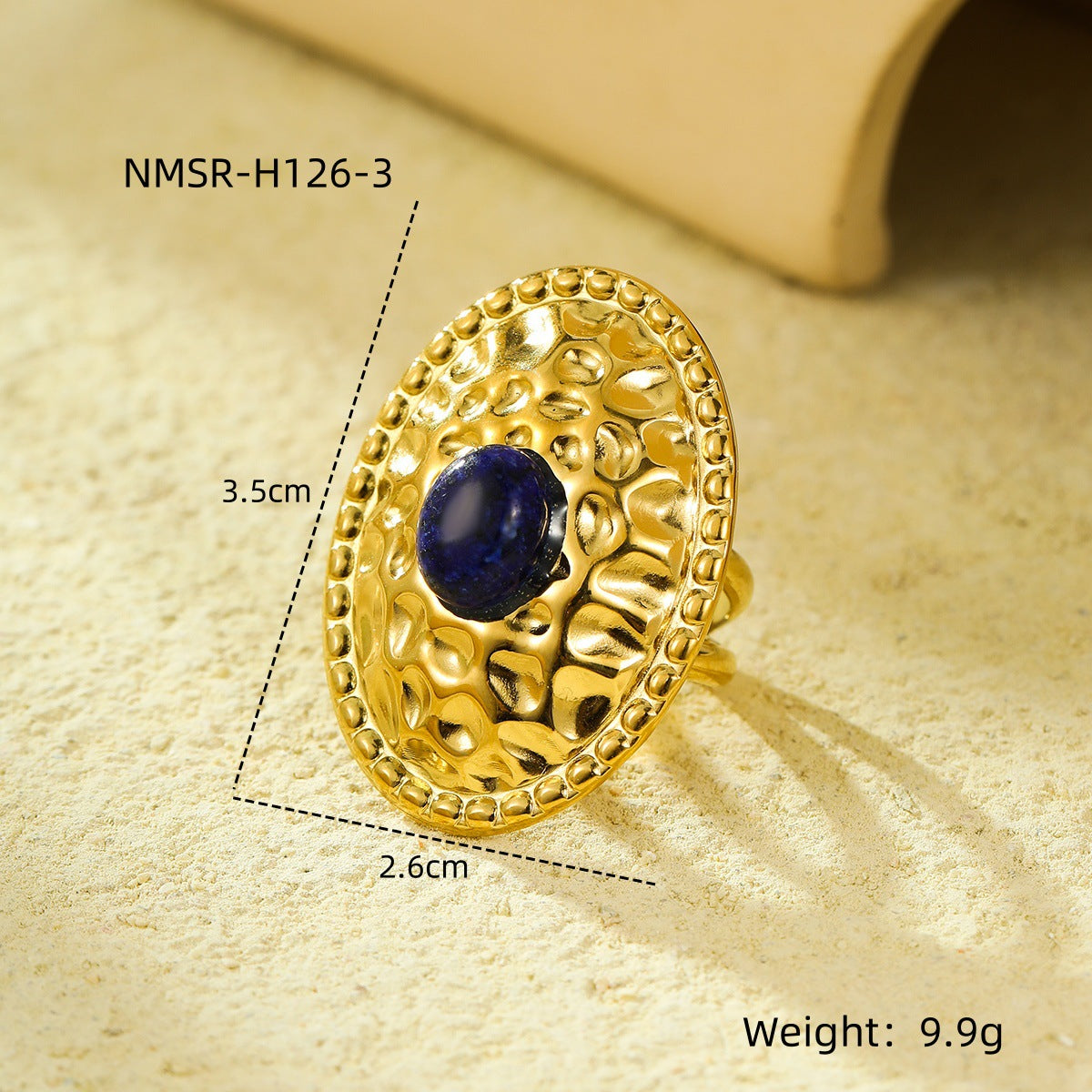 Exquisite Stainless Steel Oval Pleated Inlaid Natural Stone All Matching Ring Rings Women