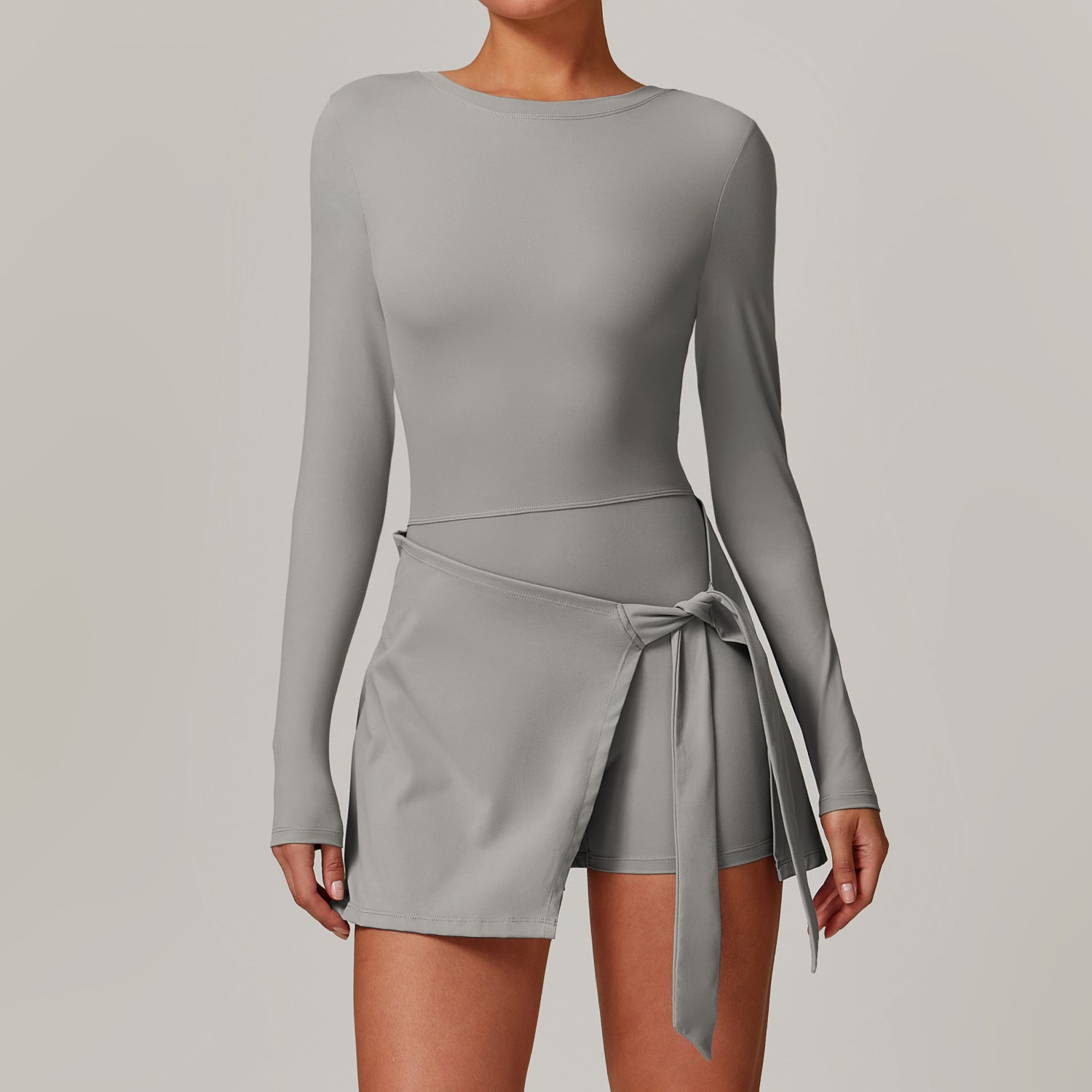 Sollinarry Faux Two Piece Anti Exposure Tight Sports Dress Sexy Slit Strap U Shaped Beauty Back Tennis Dress