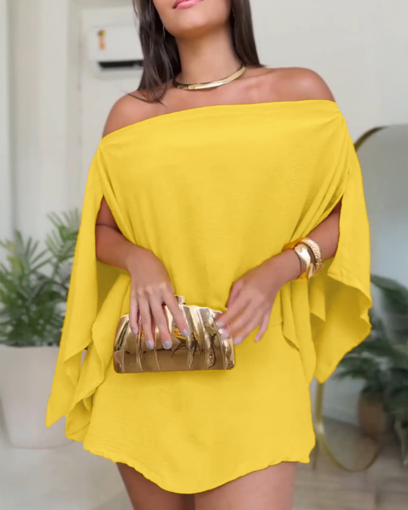 Summer Solid Color off Shoulder Design Split Casual Sleeves Multiple Wearing Methods Women