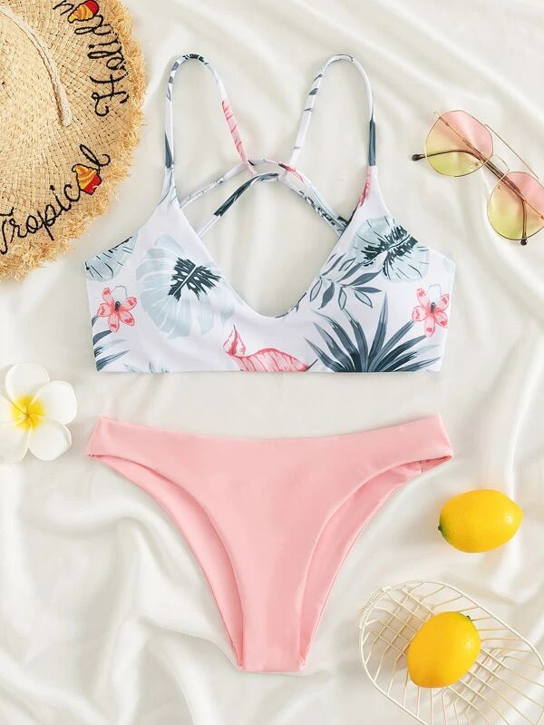 Bikini Swimsuit Criss Cross Split Floral Bikini U Shaped Decorative Swimming Tide Swimsuit