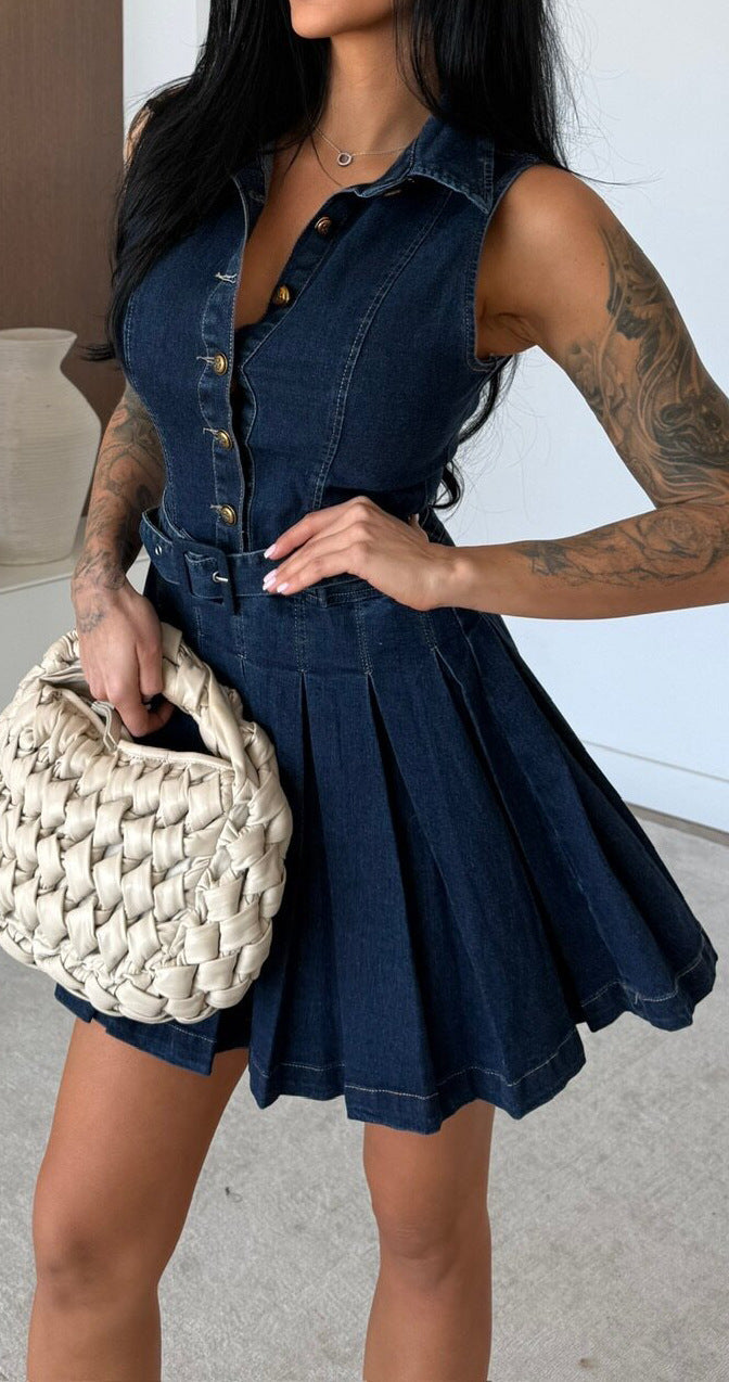 Sleeveless Denim Summer Casual Stylish Button Dress