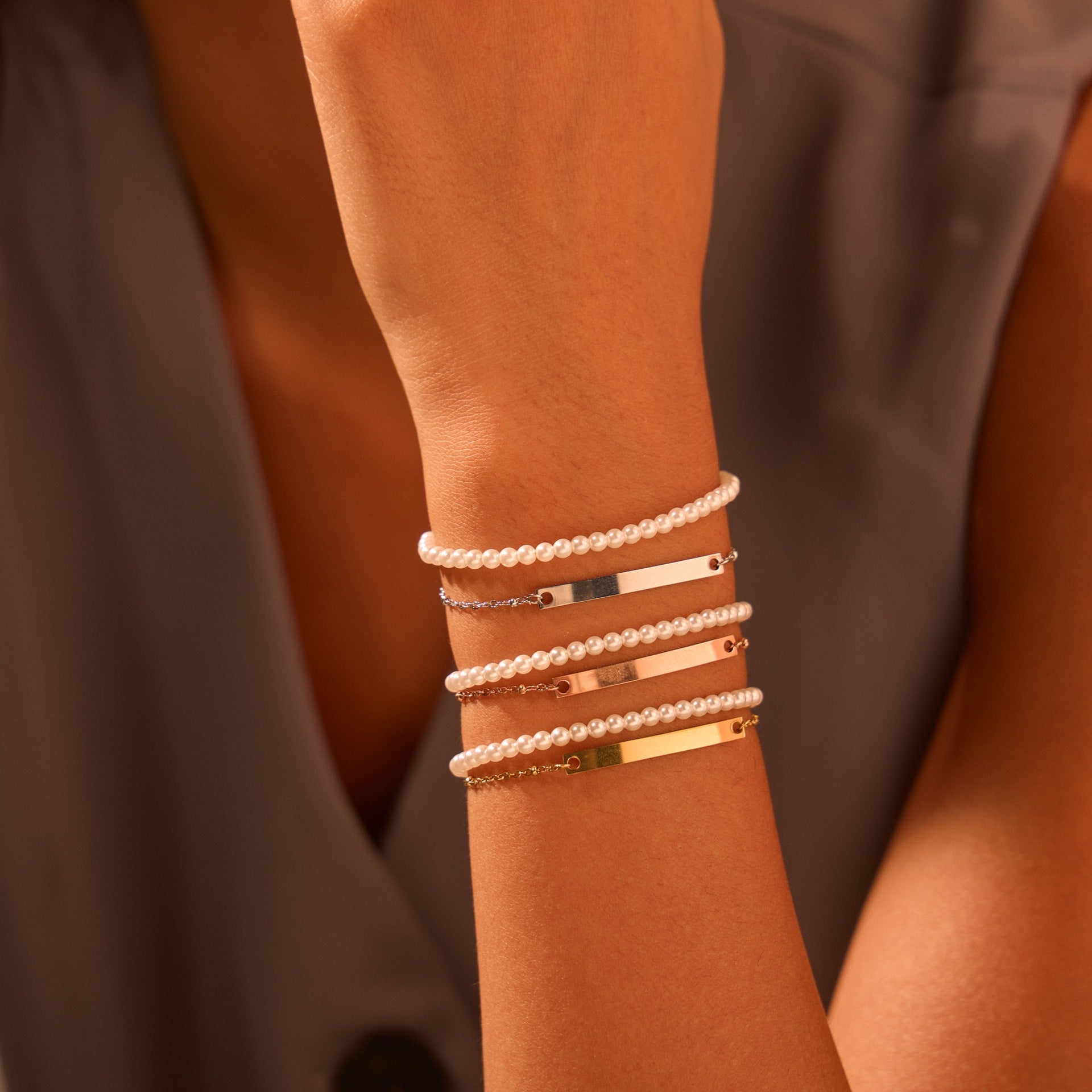 Pearl Stainless Steel Bracelet DIY Can Carve Writing Holiday Gift Titanium Steel Bracelet Light Luxury Bracelet