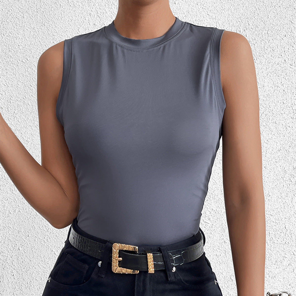 Summer Sleeveless round Neck Milk Silk Short Vest Sexy Refined Outdoor Slim Fit Inner Wear Slim Looking Base Small Top