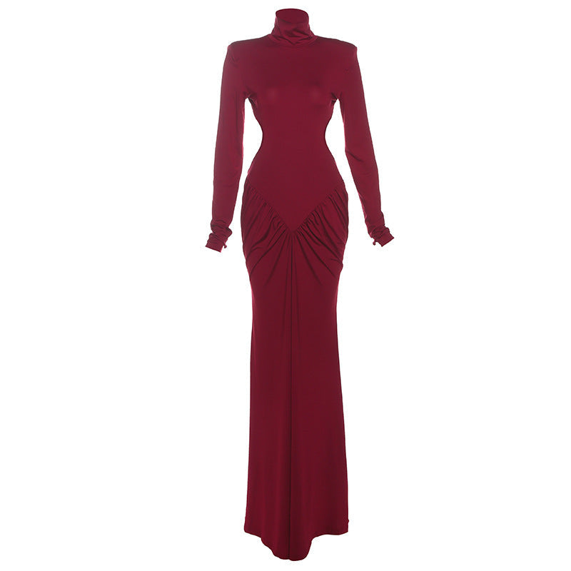 Summer Women Clothing High Collar Slim Sexy Backless Solid Color Maxi Dress