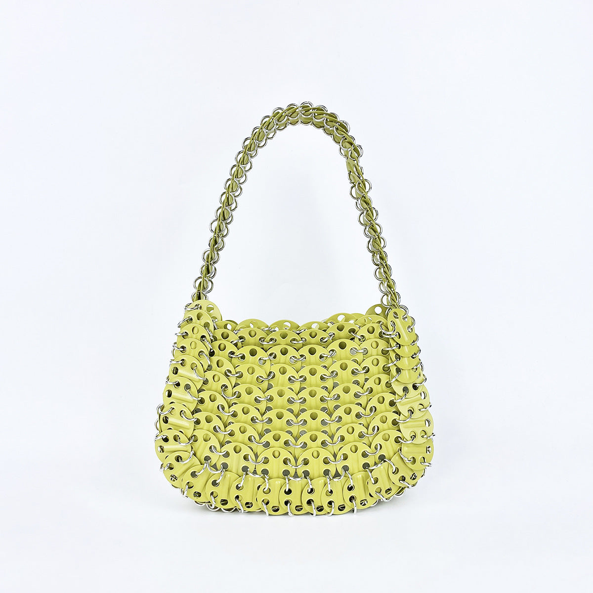 High Grade Metal Painted Iron Sequ Solid Color Portable Underarm Bag Hand Woven Women Bag
