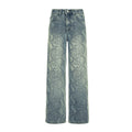 Casual Street Snake Print Jeans Women Autumn High Waist Slimming Washed Drooping Straight Pants