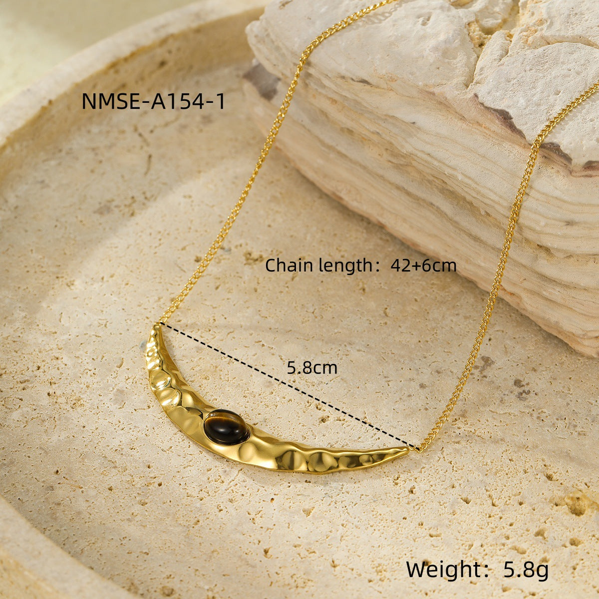 Special Interest Light Luxury Stainless Steel Crescent Shaped Natural Stone Unique No Color Fading Clavicle Necklace