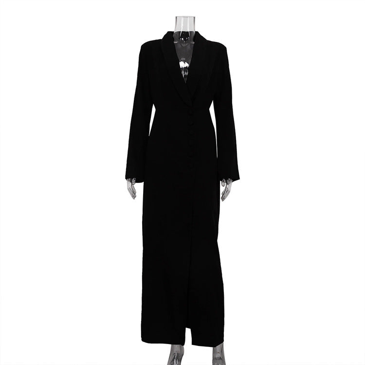 Spring Autumn Party Dress Women V neck Long Sleeve High Waist Split French Dress