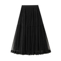 Elegant Draping Mesh Velvet Pleated Skirt for Women High Waist Slimming Long Skirt