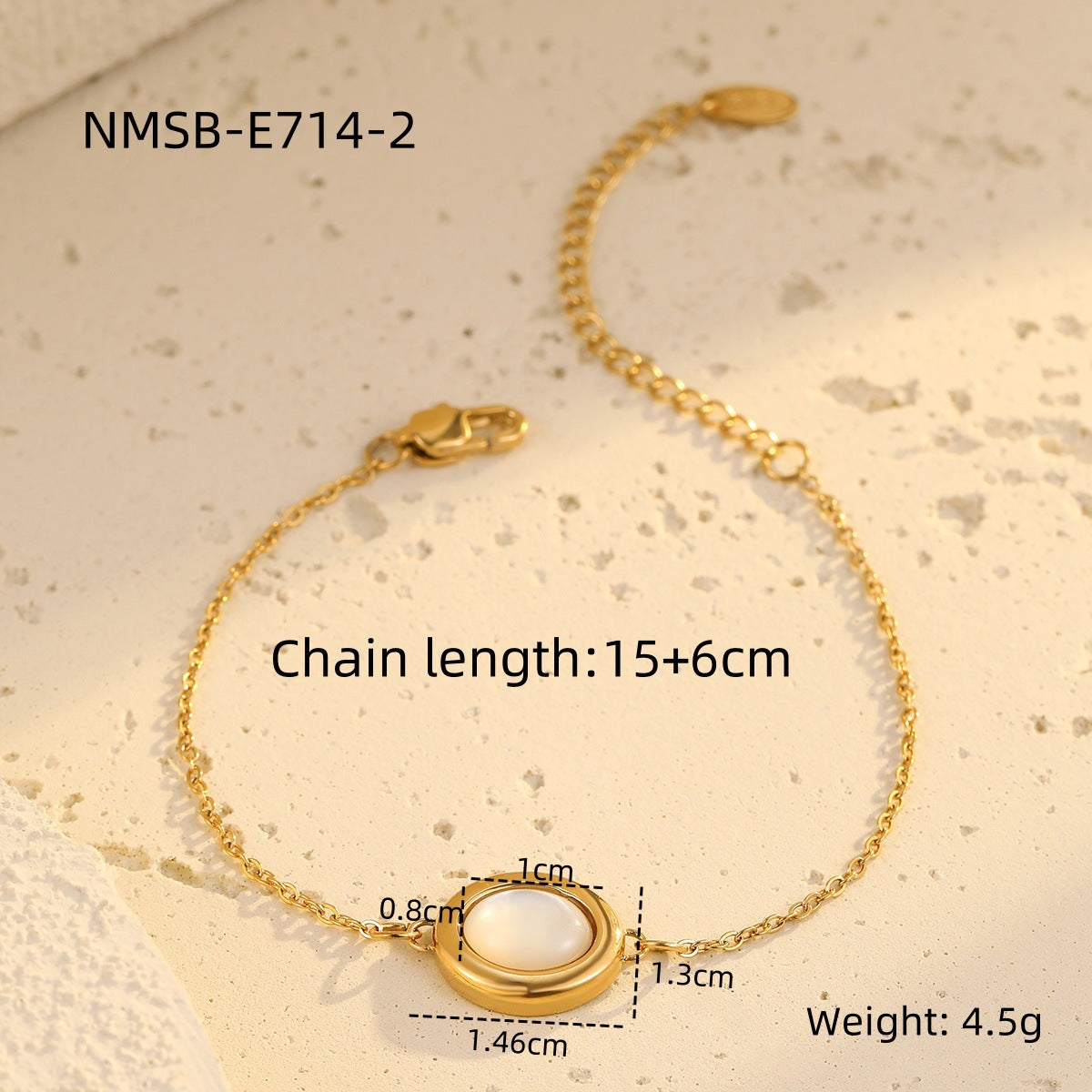 High Grade Stainless Steel Oval Natural White Shell Niche Titanium Steel Bracelet Necklace Set