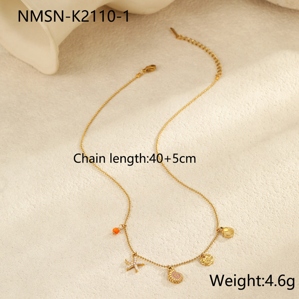 Ocean Titanium Steel Necklace Non Fading Niche Design Conch Starfish Embellished Stainless Steel Necklace