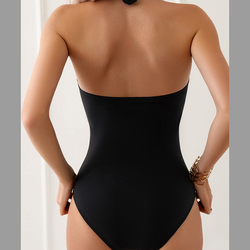 Halter Tether Women Swimsuit Ladies Swimsuit Solid Color Fabric Summer Beach Swimwear