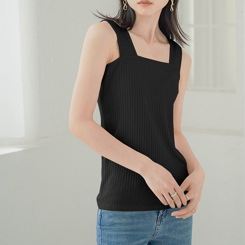 Pure Cotton Camisole Women Sunken Stripe Lengthened Vest Women Inner Wear