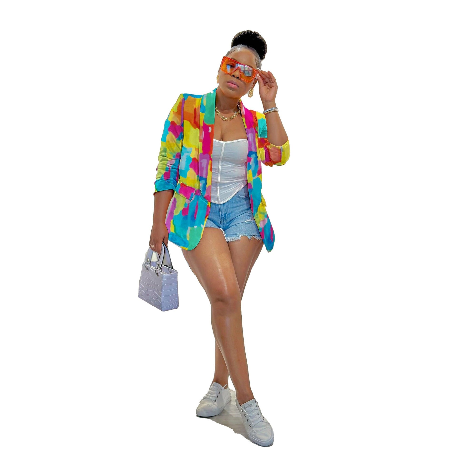 Casual Color Printing Blazer Tops
