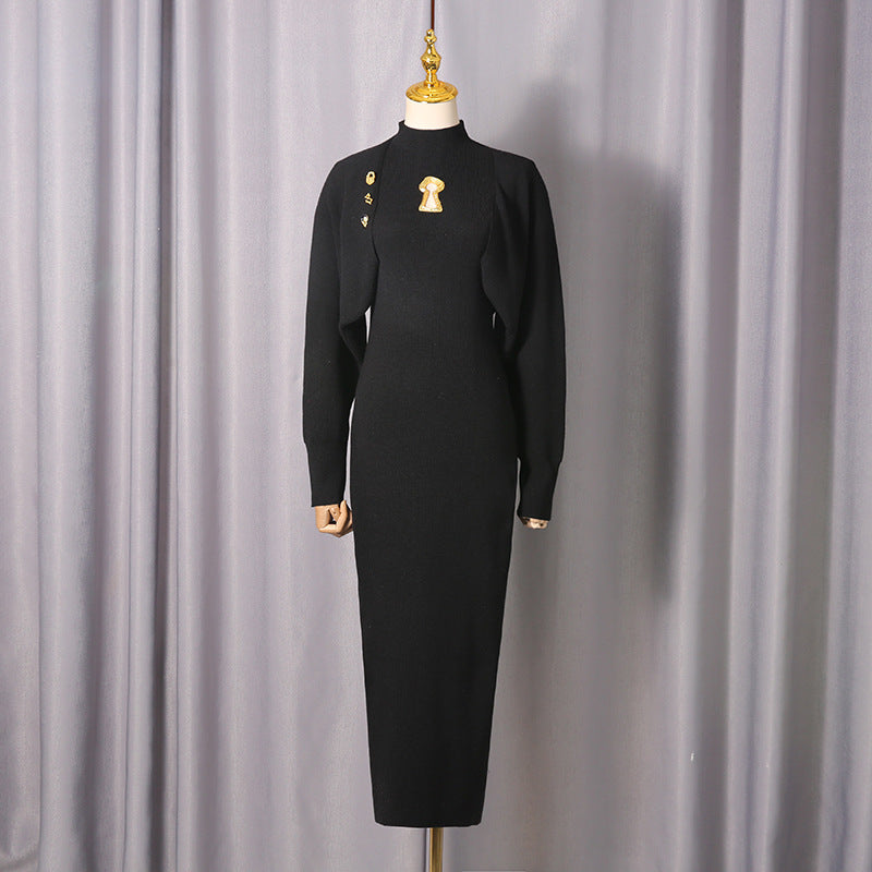 Spring Sexy Wind Waist Slimming Half Turtleneck Pullover Dress Two Piece Sets Women