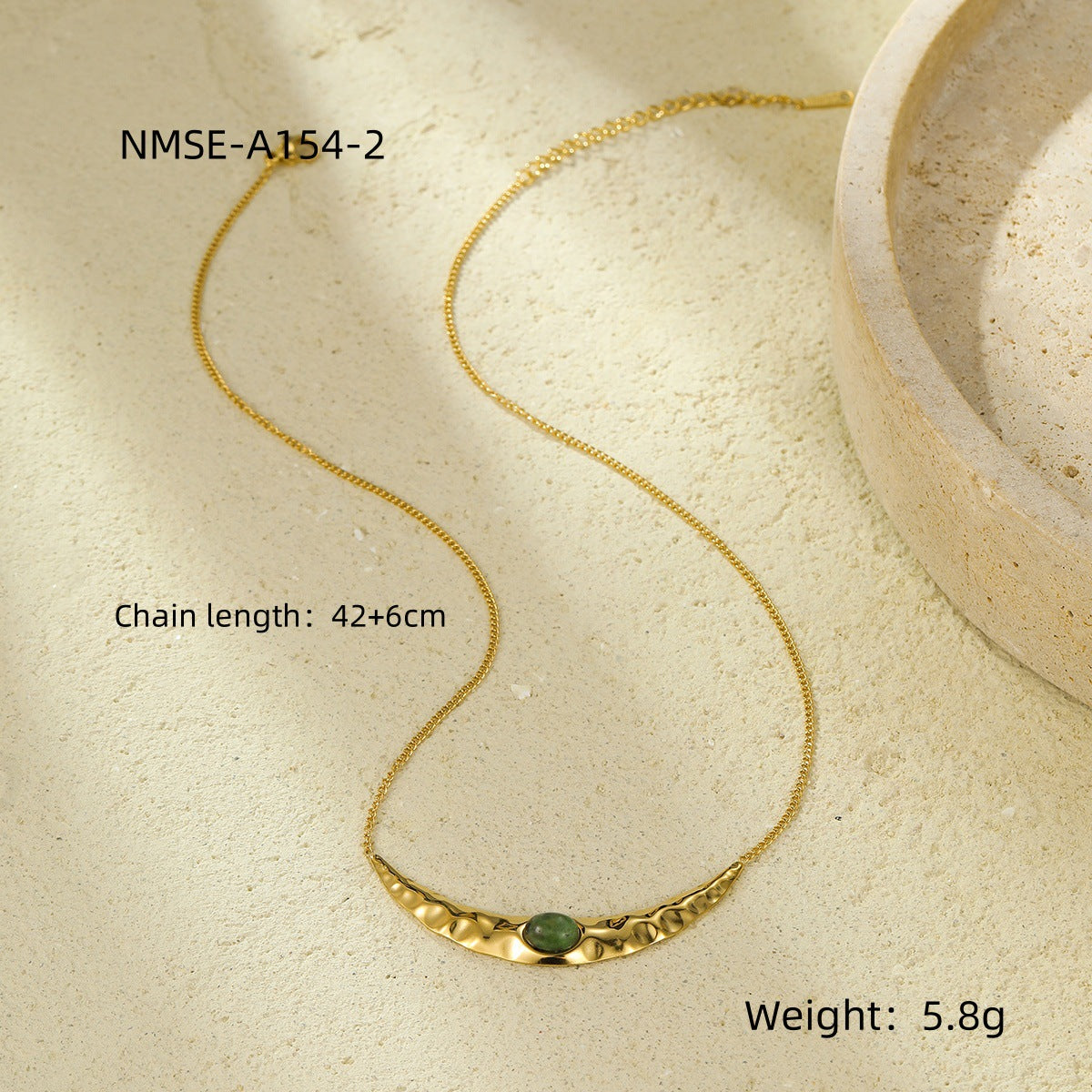 Special Interest Light Luxury Stainless Steel Crescent Shaped Natural Stone Unique No Color Fading Clavicle Necklace