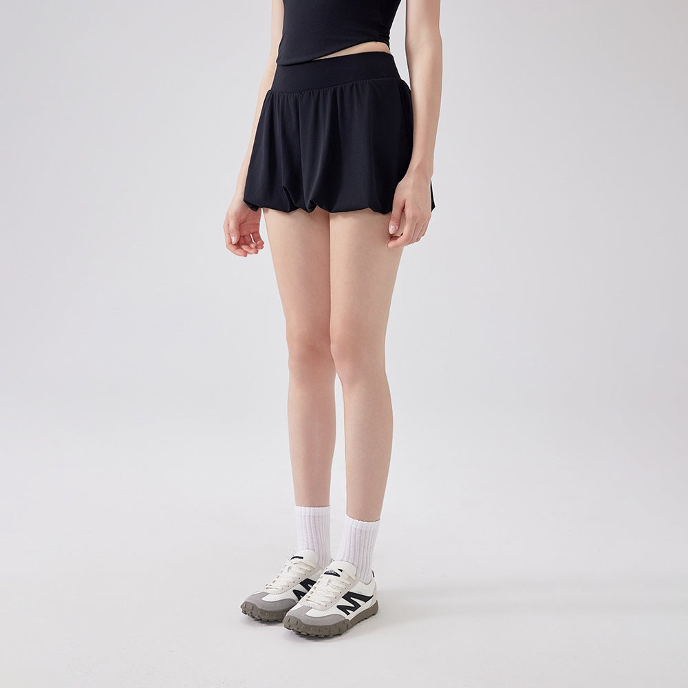 Nude Feel Girl Tennis Skirt High Waist Anti Exposure Bottom Breathable Pocket Puffy Running Sports Skirt