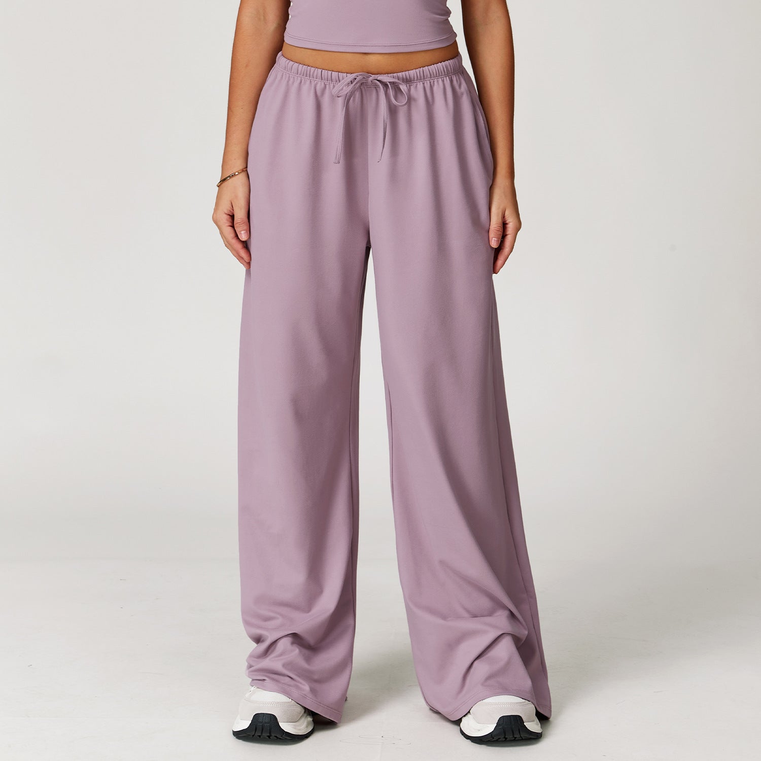 Sollinarry Brushed Trousers Embellished Wide Leg Loose Casual Pants Women Sports Fitness Elastic Drawstring Trousers
