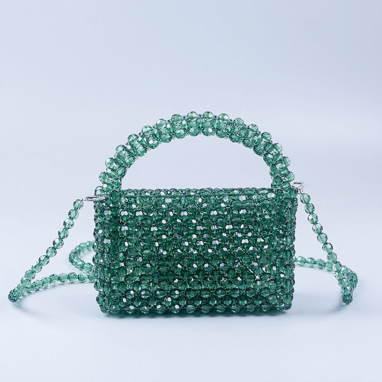 Summer Handmade Acrylic Beaded Weave Multi Color Trendy Casual All Matching Portable Crossbody Small Square Bag