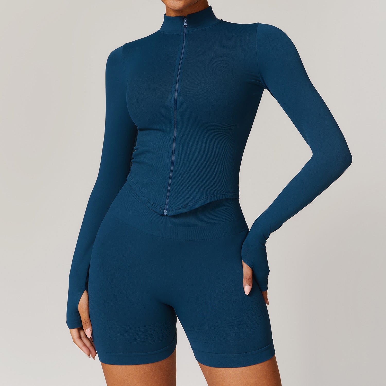 Sollinarry Stand Collar Long Sleeve Zipper Yoga Jacket Women Tight Quick Drying Yoga Clothes Outdoor Fitness Sports Top