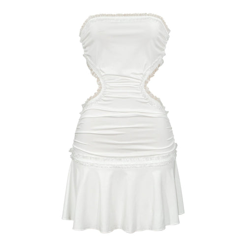 Backless Dress Sexy Trend Lace Splicing Sling Cropped Outfit Short Dress