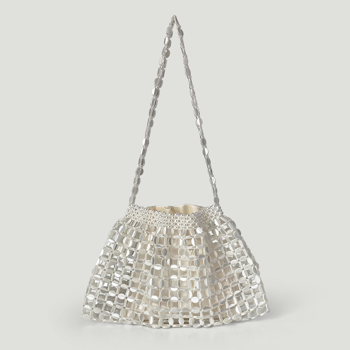 Popular Handmade Silver Gold Flat Beads Beaded Weave Large Dumpling Trendy One Shoulder Handbags