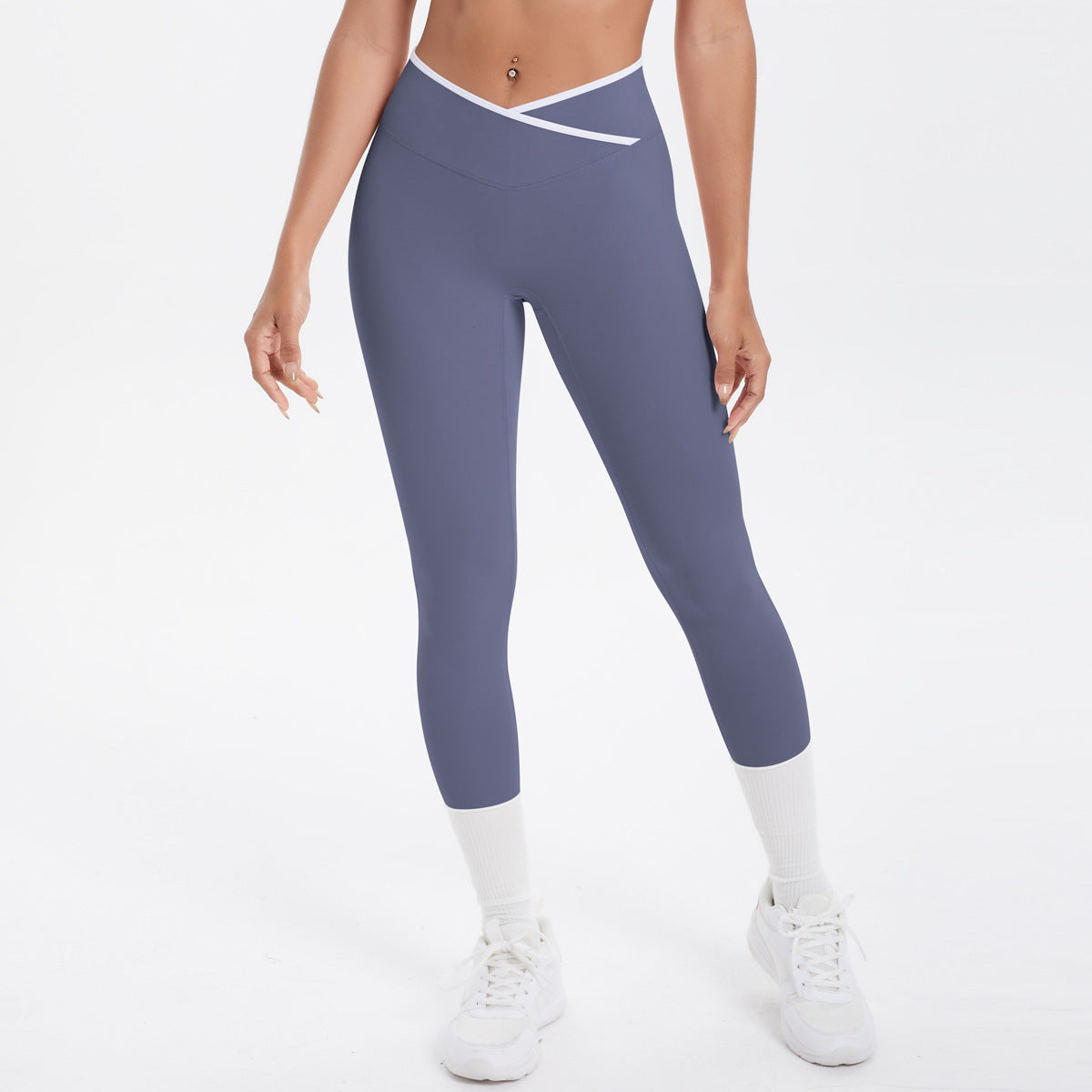 Nude Feel Skinny Yoga Pants Contrast Color Sexy Hip Lifting Cross High Waist Cropped Pants Women Sports Fitness Pants