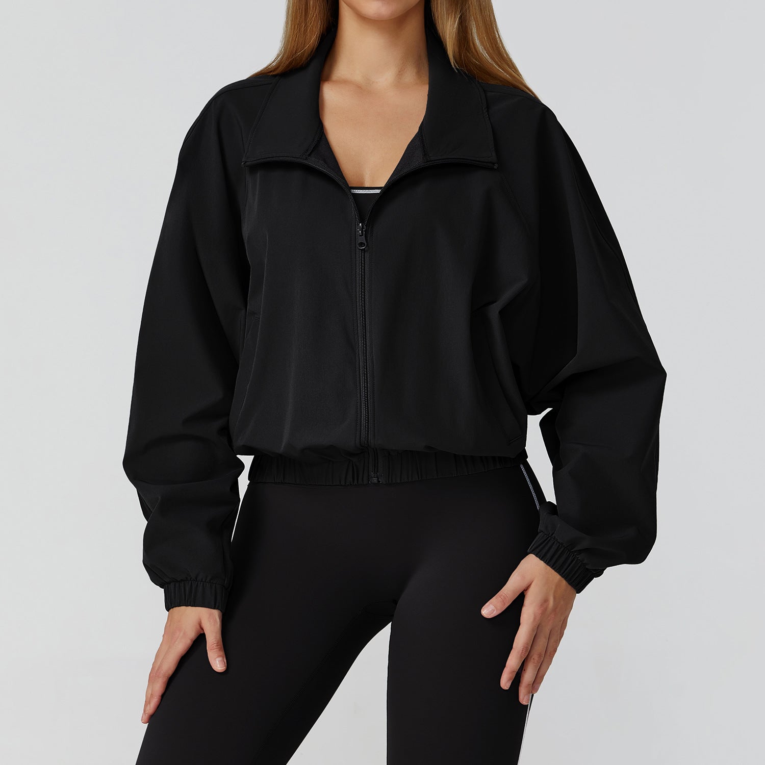 Quick Drying Stand Collar Sports Jacket Women Zipper Windproof Outdoor Running Workout Long Sleeve Yoga Clothes Coat