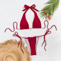 Split Two Piece Sets Women Sexy Red with Pearl Ornament Swimsuit Swimwear