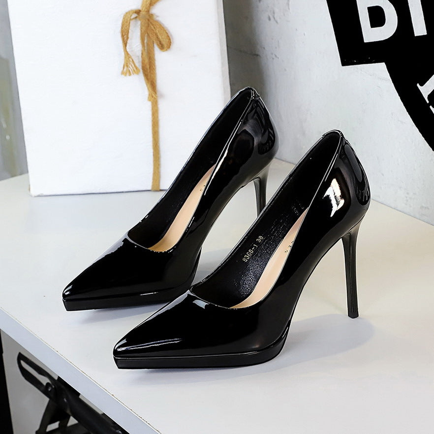 Stiletto Heel Women Low Cut SM Adult Lady like Woman Sexy All Matching Waterproof Platform Not Tired Pointed Toe Professional Shoes