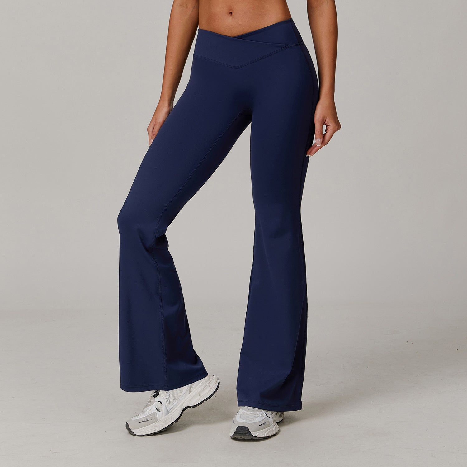 Sollinarry Nude Feel Yoga Pants Cross High Waist Running Sports Casual Skinny Bell Bottom Pants Women