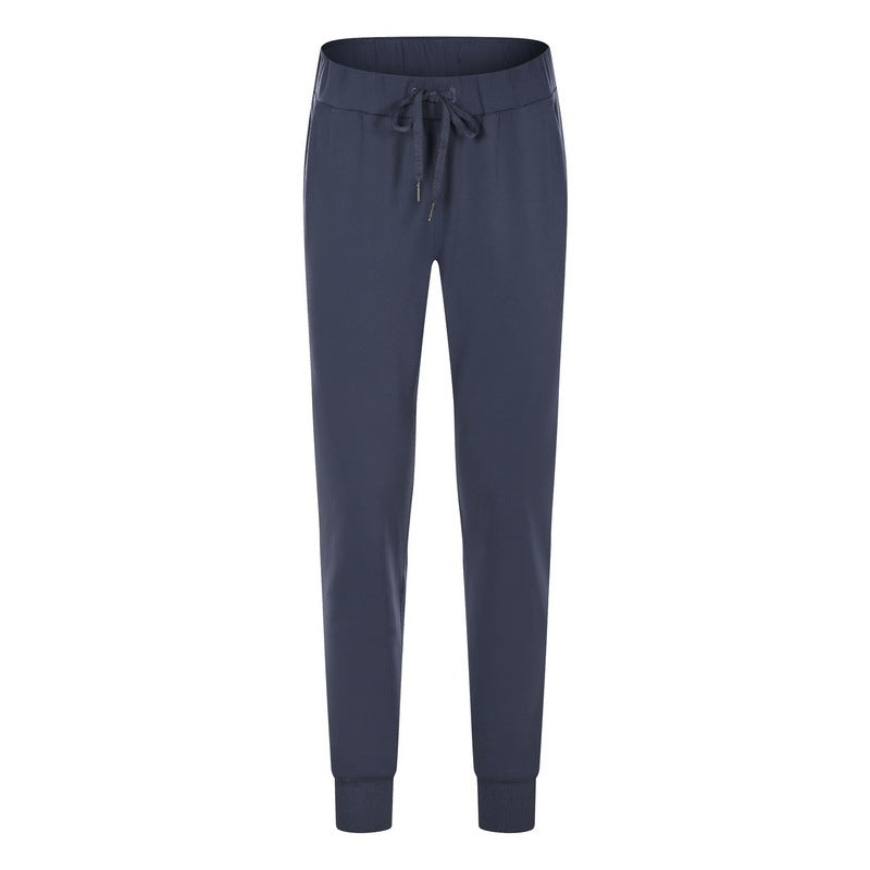 Spring Summer Elastic Lace-up Waist Yoga Pants Simple Straight Sports Casual Elastic Ankle-Tied Cropped Pants for Women