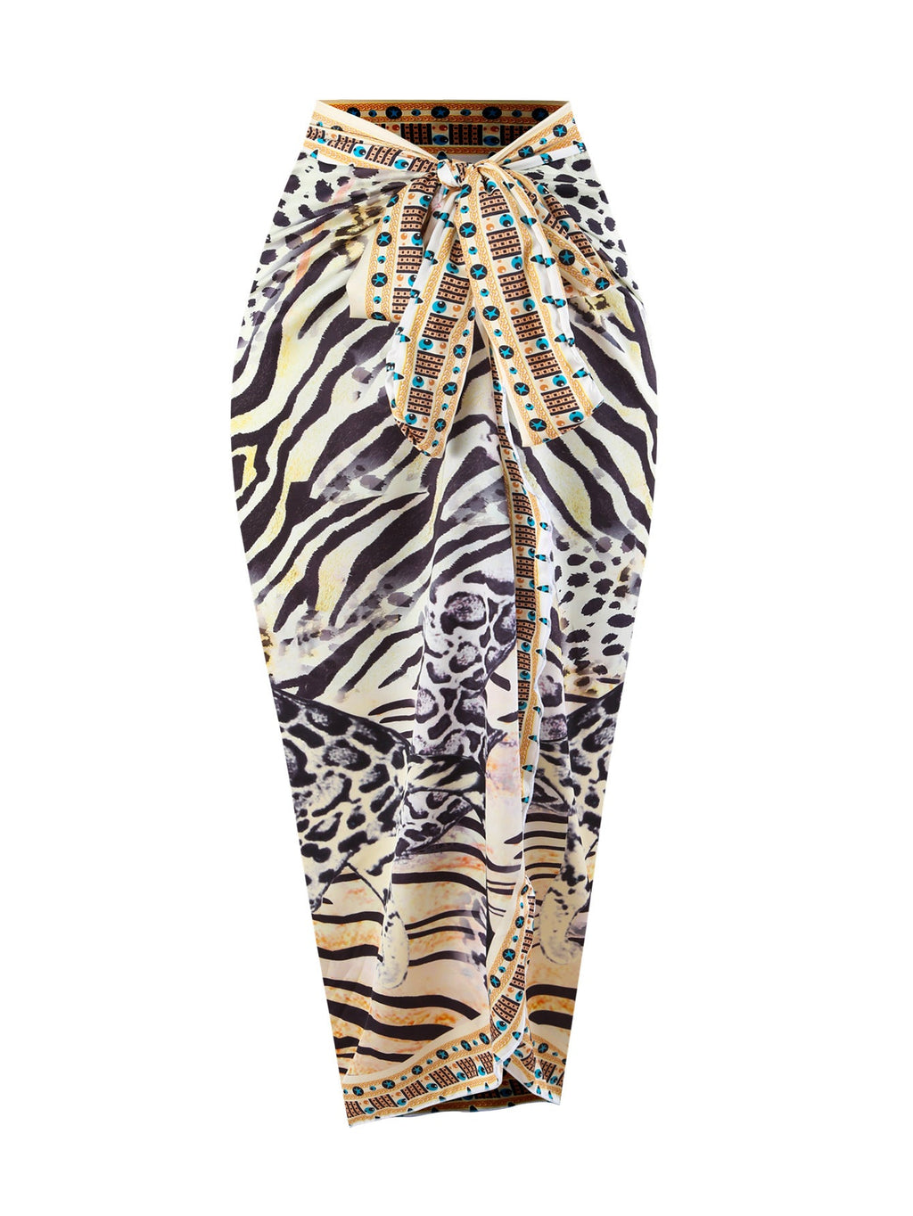 Bikini Leopard Print Lace up Halterneck Cover Belly Backless Gauze Skirt Sunscreen Swimsuit Women