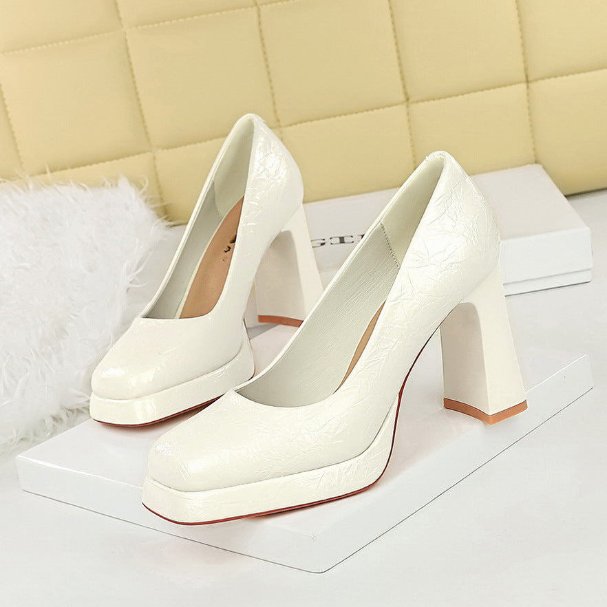 Platform Square Toe Super High Heel Women Shoes Low Cut Chunky Heel Shoes Graceful High Heels
