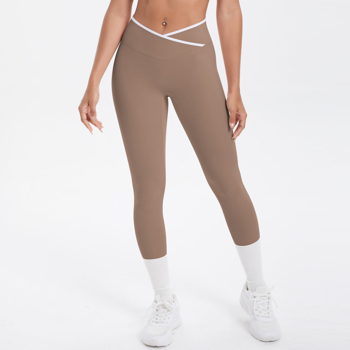 Nude Feel Skinny Yoga Pants Contrast Color Sexy Hip Lifting Cross High Waist Cropped Pants Women Sports Fitness Pants